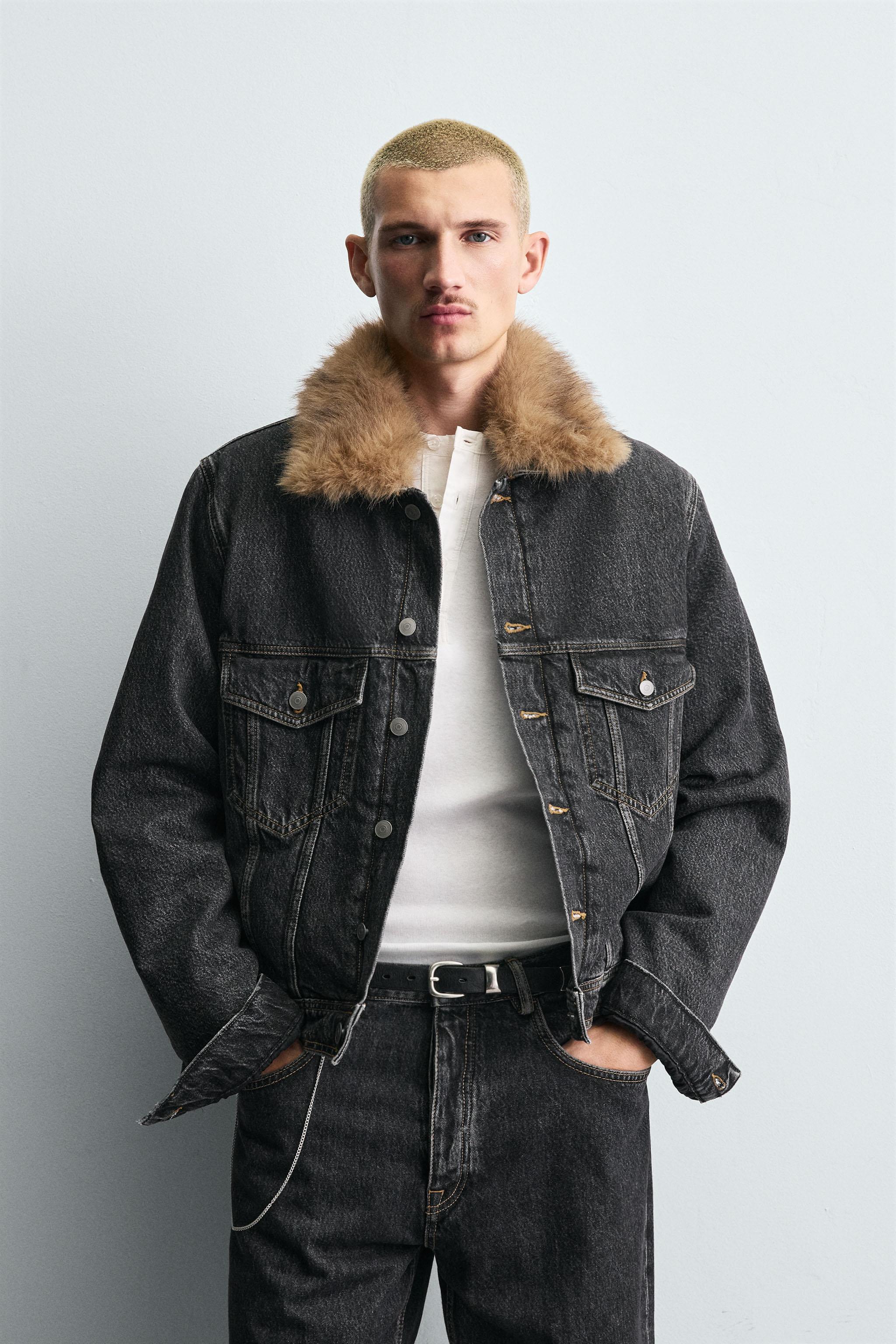 FAUX FUR COLLAR DENIM JACKET